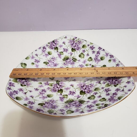 Chintz Purple Pansy Violet Triangular Decoritive Plate 8" - Picture 5 of 7